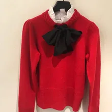 Французский стиль, элегантные женские свитера с оборками,, Осень-зима, высокое качество, с бантом, красные пуловеры, свитера, топы, D464