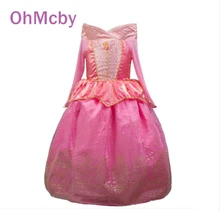 2016 Pink Princess Aurora Dresses for Girls Party Costume Sleeping Beauty Princess Costume Spring Autumn Girls Dress