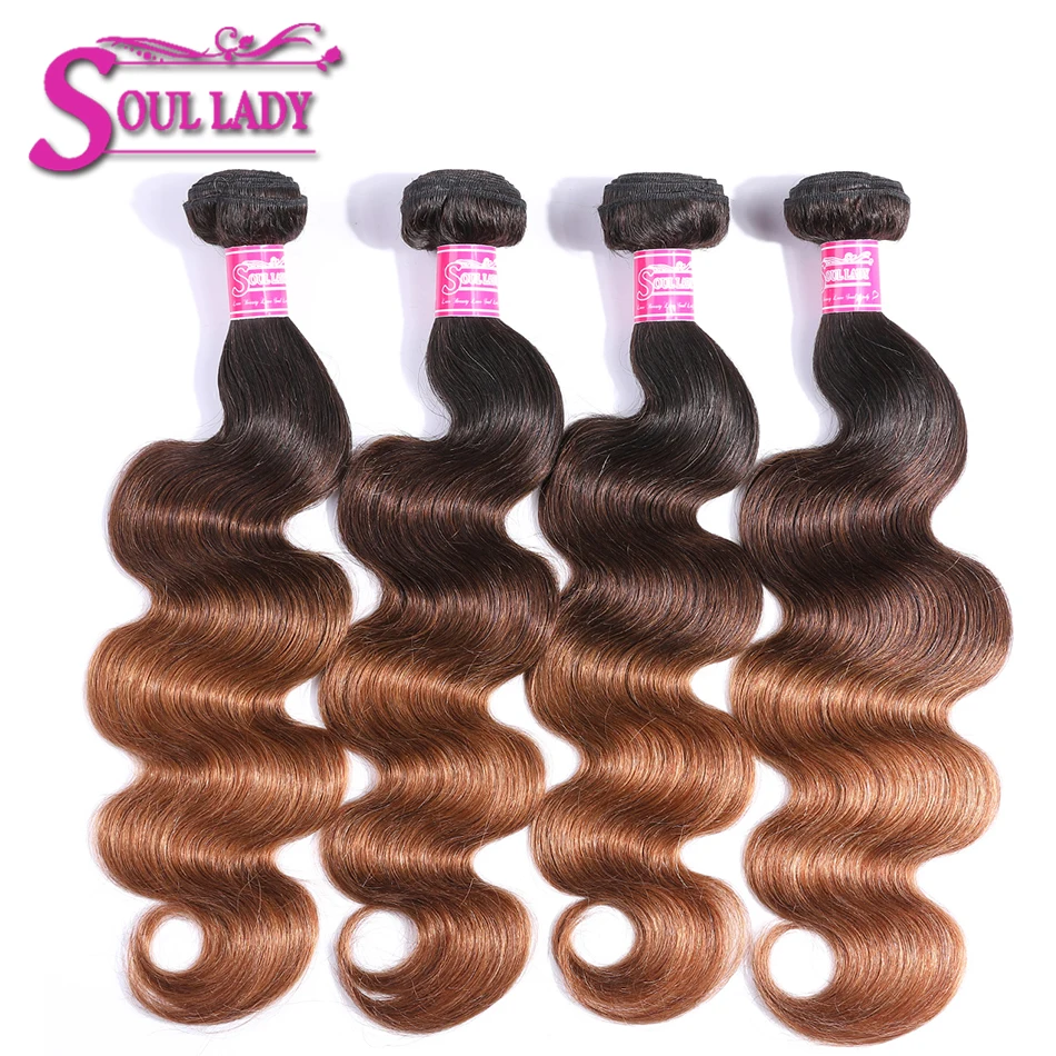 

Soul Lady Ombre Peruvian Hair Bundles T1b/4/30 Dark Root Non Remy Hair Extensions 4 Bundles Deals Body Wave Human Hair Bundles