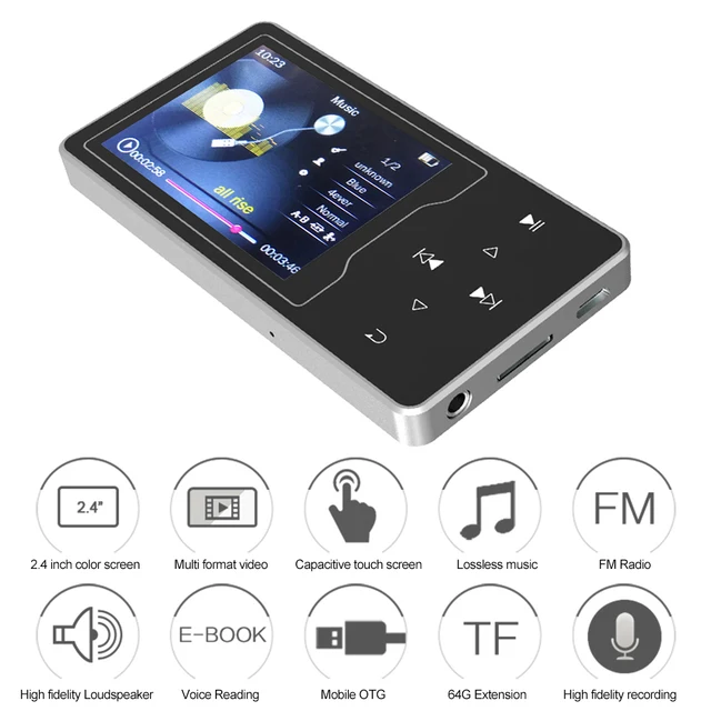 RUIZU D08 MP3 MP4 Digital Music Player 8GB 2.4Inch Screen Lossless Audio&Video Player FM Radio Recording E-book Reading TF Card