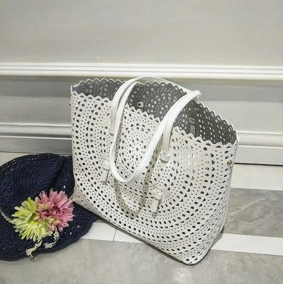 

New Eroupe Style Luxury Handbags 2 Sets Casual Totes Bags Hollow Out Large Composite Bags Shoulder Crossbody High Quality Bolsa
