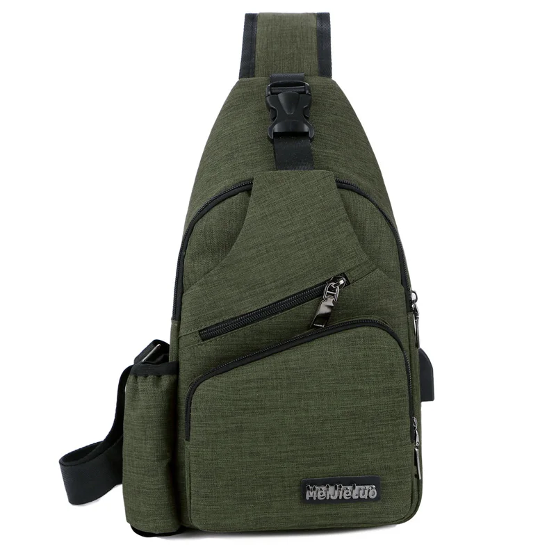 Мужская нагрудная сумка с боковым карманом для бутылки, Холщовая Сумка на плечо(интерфейс USB зарядка), большая сумка через плечо - Цвет: YLS 817 Army