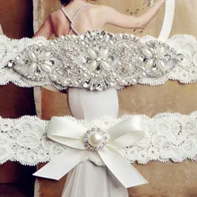 Невесты Кружевное Свадебное, с кристаллами и стразами белый комплект свадебной подвязки из эластичного кружева с цвета слоновой кости, с бантом