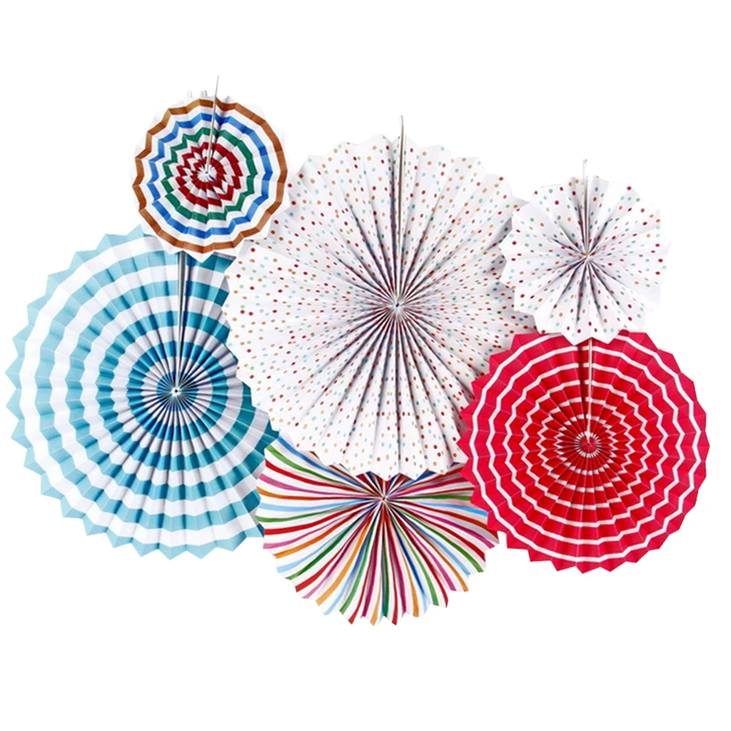 6pcs Colorful Tissue Paper Wheel Fans Rosettes Set Wall Photo Backdrop Wedding Birthday Baby Shower Party Hanging Decor