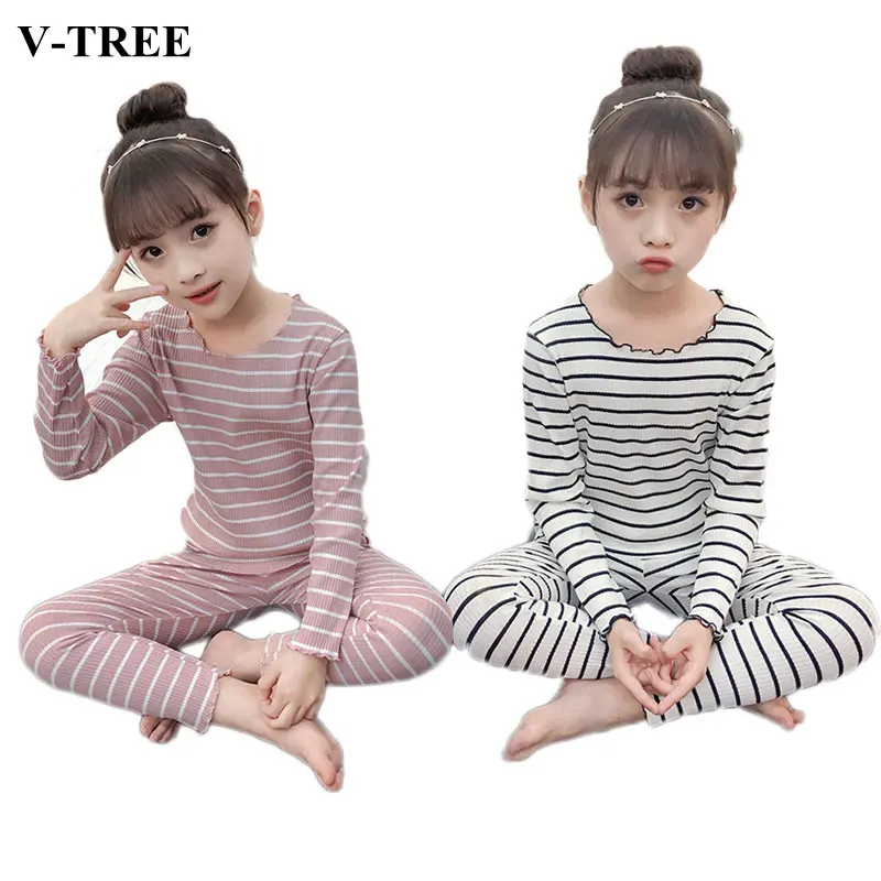 Buy Autumn Winter Pajamas For Girls Stripe Kids