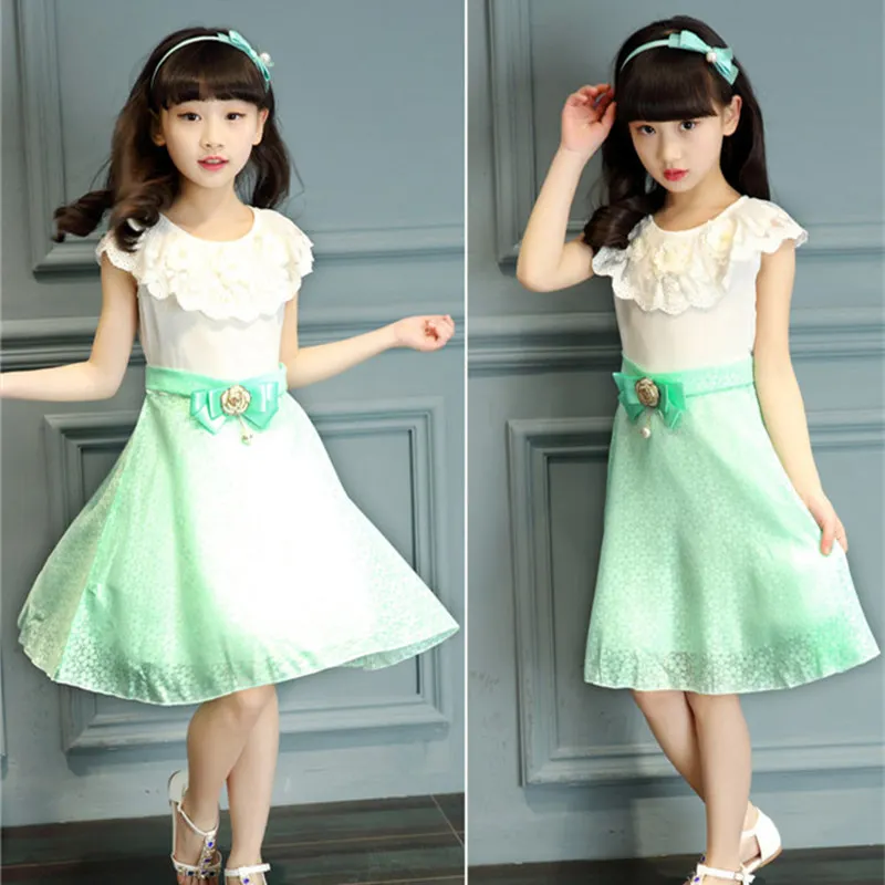 Платья для девочек для свадебной вечеринки, выпускного бала бальное платье принцессы с жемчужинами, цветами и бантом, летняя одежда для девочек-подростков возрастом 4, 5, 13 лет