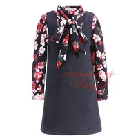 Pettigirl 2017New Girl Vintage Clothing Set Flower Long Sleeve Shirt Black Dress Children Formal Clothing Wear