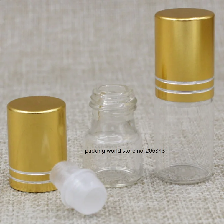 1ML2ml3ml прозрачная стеклянная бутылка со стальным стеклянным шариковым рулоном на золотой линии крышки крем для глаз/духи на основе сыворотки, эфирное масло, блеск для губ/Мед