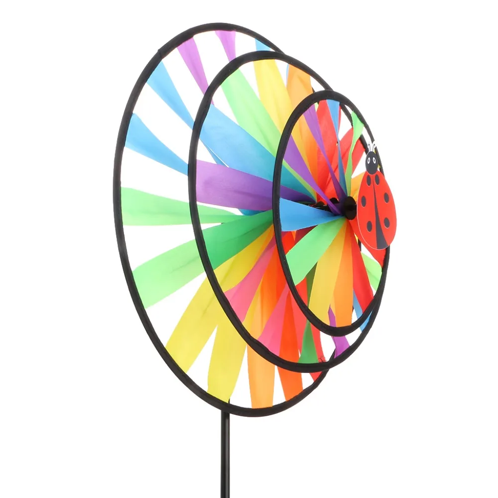 36cm Colorful Rainbow Triple Wheel Wind Spinner Windmill Yard Garden Decor O1J5 