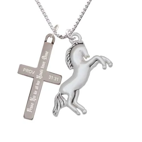 Large Rearing Horse - Praise Her - Cross Necklace (1)