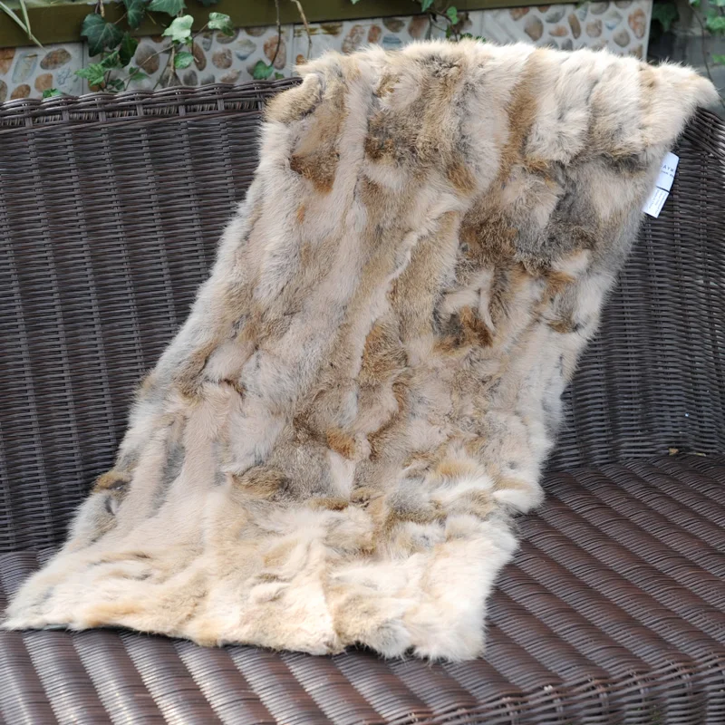 

CX-D-18B Patchwork 40*100cm Rabbit Real Fur Blanket Decorative Sofa Cover