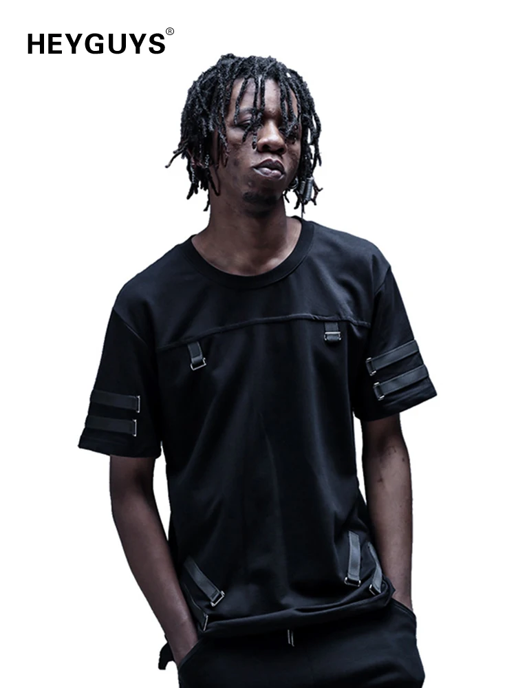 

HEYGUYS belt t shirts men Fashionable hip hop Original cotton men summer fashion casual over size street black hot selling