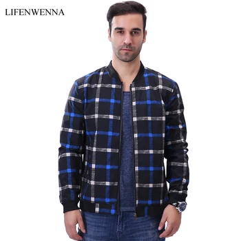 

Big Size Men's Jacket 2019 Autumn Fashion Colored Plaid Jacket Men Casual Stand Collar Zipper Mens Outwear Jackets And Coats 6XL