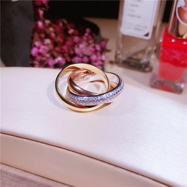 

100% Sterling Silver Micro Ring Tri-Ring Tri-Color Ring Fashionable And Popular Color Ring Accessories For Women