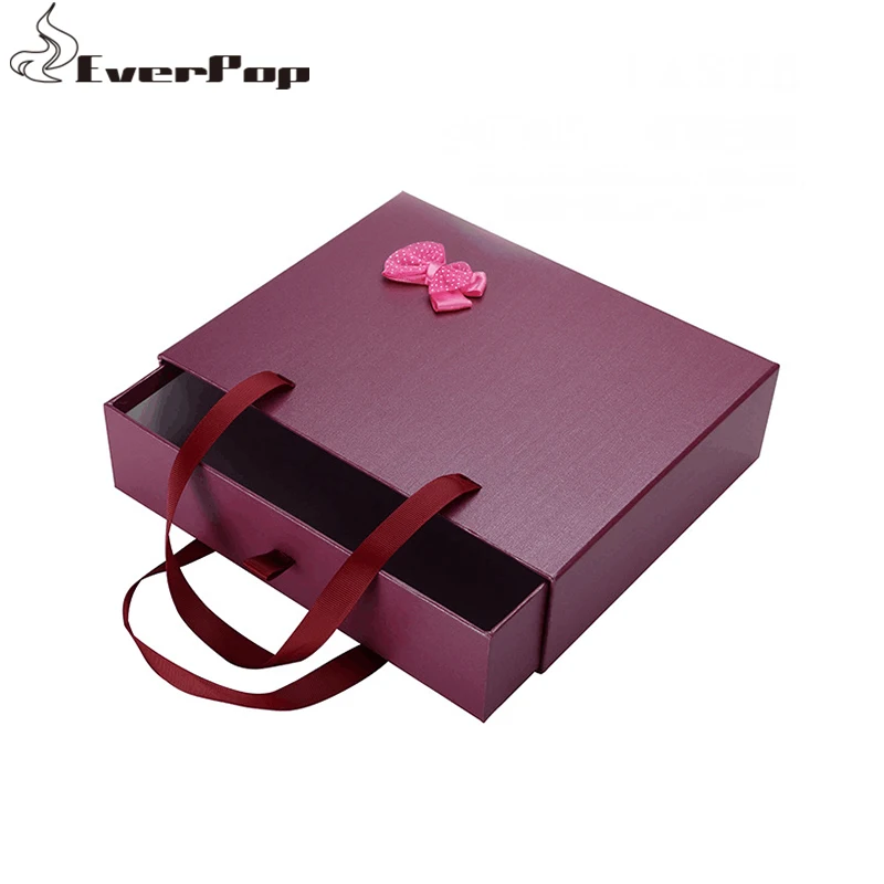 

1pcs Drawer type Hair Extension Packing Boxes Pink Wine Red Paper Packaging Boxes with Bow for Clothes Bra Gift