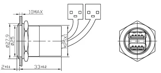 25 мм металлическая панель USB(2x USB3.0 Женский A-MALE A 2x60 см проводка