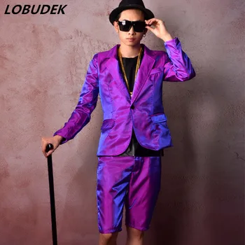 

Purple England style Blazer pants suit Tide men Bar nightclub DJ DS costumes Singer dancer Vocal concert Hip Hop stage Costume