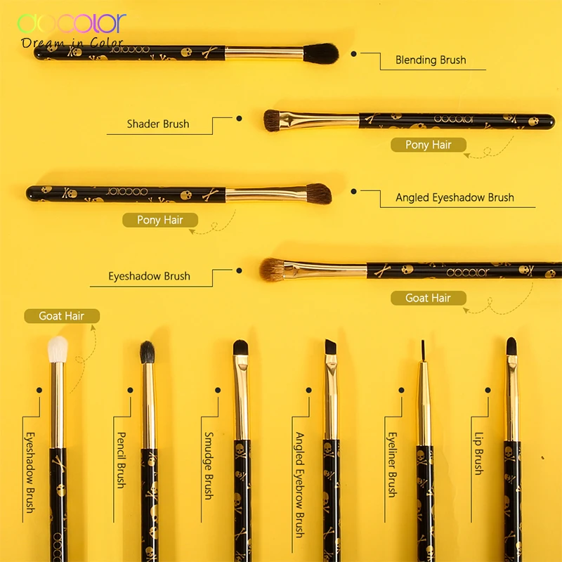 Набор кистей для макияжа Docolor Pro кисточки растушевки теней век подводки туши