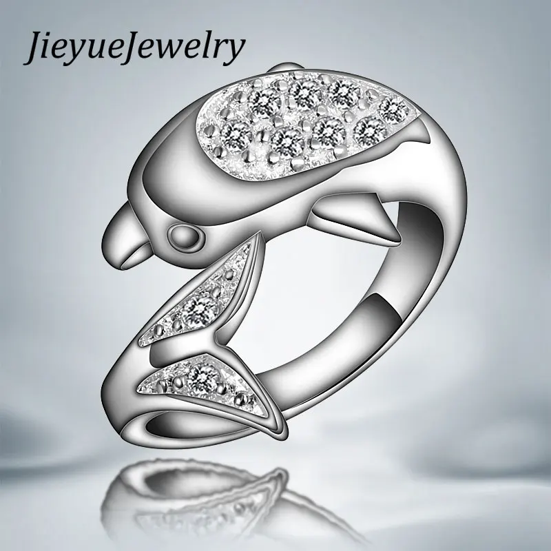 

1PC 2018 New Fashion Silver Plated Punk Black Crystal Dolphin Rings For Women Free Shipping