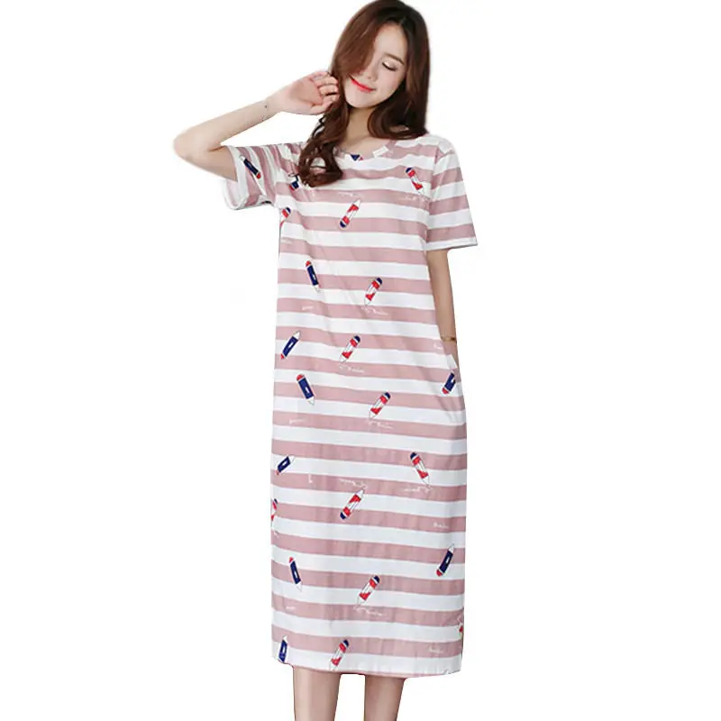 

2019 Summer cotton nightwear plus size night dress women nightgown short sleeve ladies sleepwear nightie nightshirt M-5XL V826