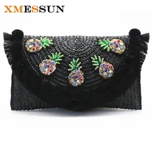 Высококачественная пляжная сумка, соломенный клатч, сумка-мессенджер, женская сумка-конверт, женские летние сумки через плечо с кисточкой и ананасом, C82