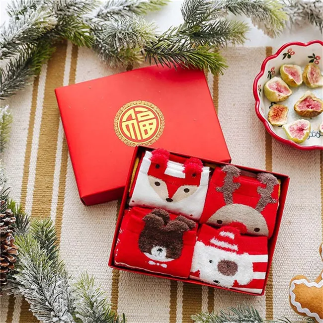 Christmas B 4 Pairs В партии; женские носки теплые рождественские подарки стерео-носки Мягкий хлопок милые Санта Клаус и оленями рождеств - Цвет: Christmas B 4 Pairs