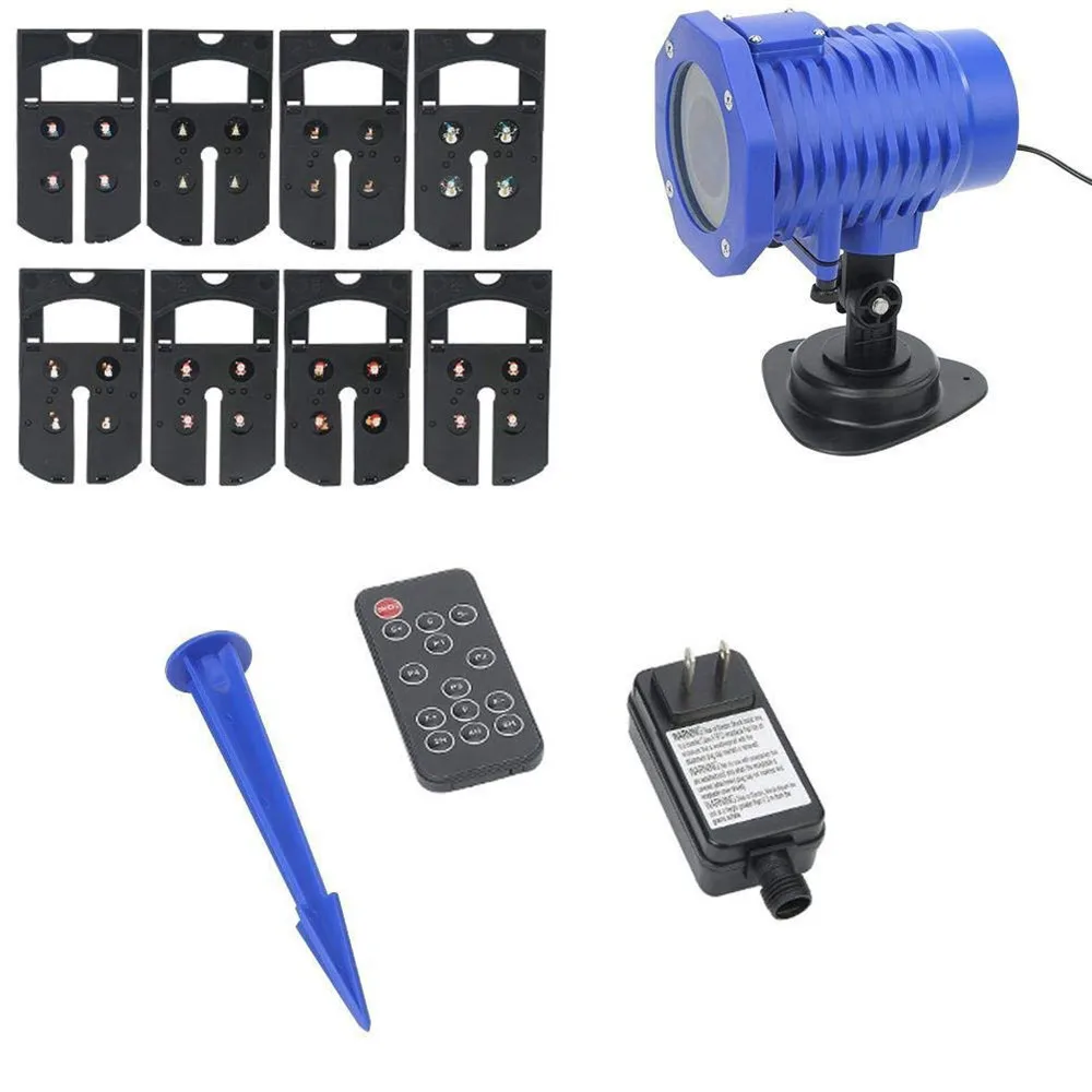 8 Slides Animated Led Projector Light Sata Claus Elk Patterns Waterproof IP65 with Remote Control,Ideal for Christmas Decoration
