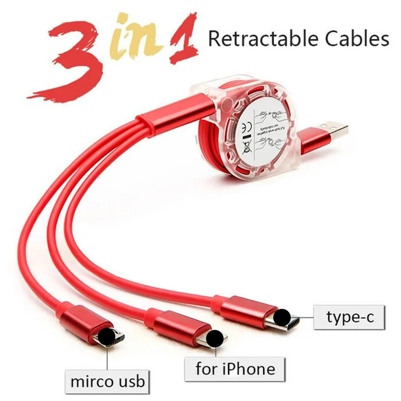 

USB Cable For iPhone X 8 7 6 Charging Charger 3 in 1 Micro USB Cable For Android USB Type c Type-c Mobile Phone Cables