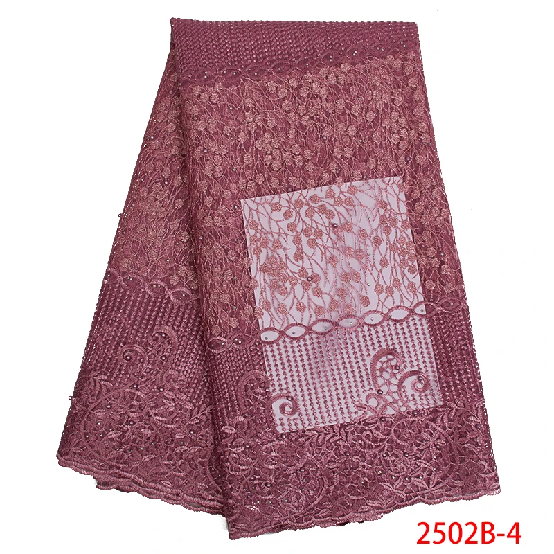 

African Lace Fabric 2019 French High Quality Tulle Mesh Lace Fabric Embroidered Nigerian Laces Fabrics for Women KS2502B-4