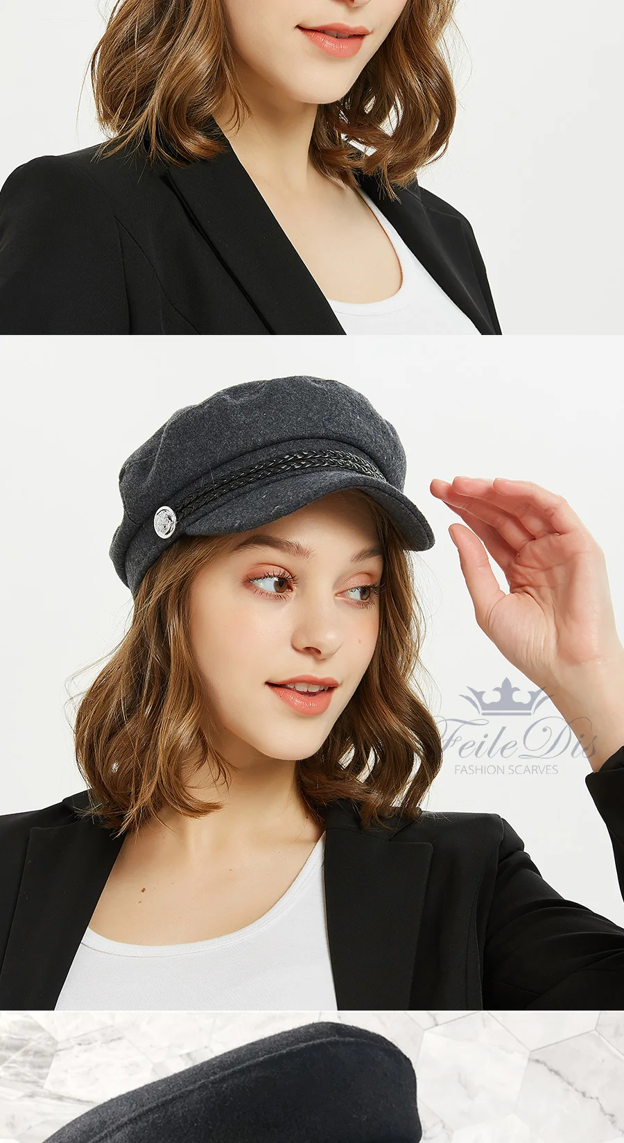 [FEILEDIS] серый полосатый Военные cap Модные Шапки для Для женщин кепки с плоским козырьком армии Salior военная шляпа LR-02