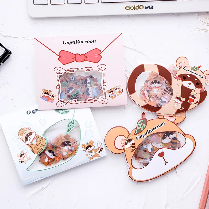 

Creative Animal Diy Handbook Photo Frame Stationery Paper Japanese Cute Cartoon Raccoon Transparent PVC Flat Sticker Pack