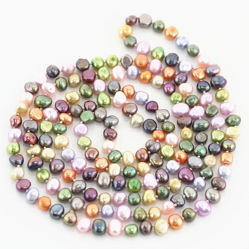SNH 7-8 мм, смешанные цвета, 47 дюймов, жемчужное ювелирное изделие, хорошее Ожерелье из пресноводного жемчуга, ожерелье из натурального жемчуга в стиле барокко