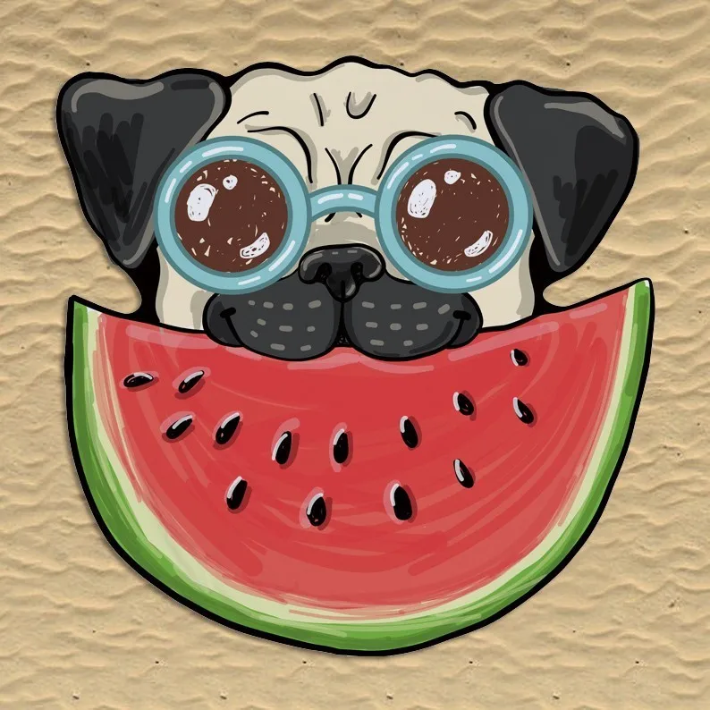 Anjing Unicorn Donut Pizza Watermelon Kartun Sepanjang Pantai