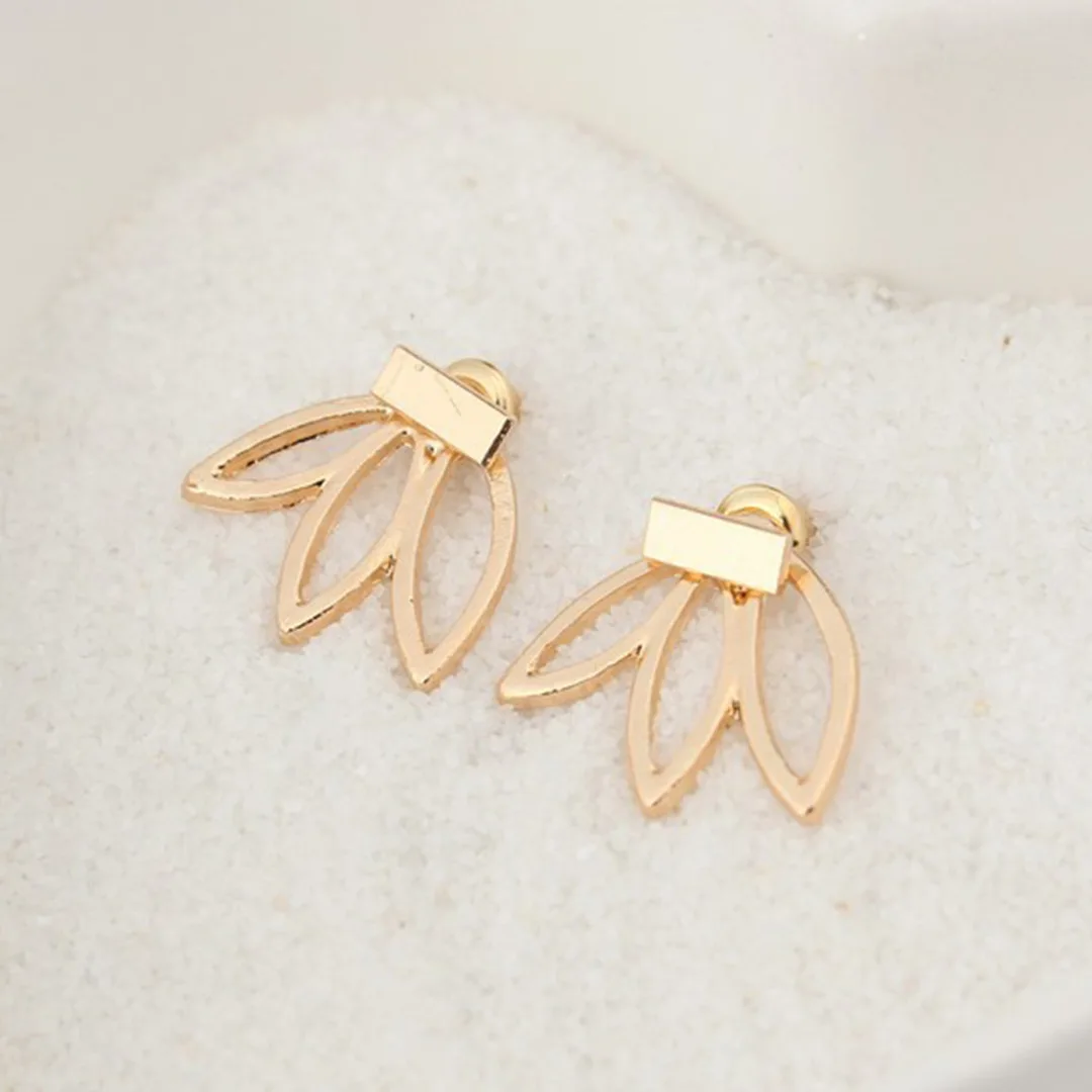 Shellhard Gold Silver Plated Earrings Ear Jacket Vintage Hollow Flower Lotus Earring Brincos Femme Bijoux For Women Jewelry