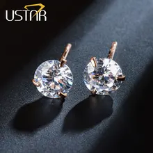 USTAR, 5 мм, AAA, циркониевые серьги-гвоздики для женщин, цвет розового золота, модные ювелирные изделия, серьги с кристаллами для женщин, подарок на свадьбу
