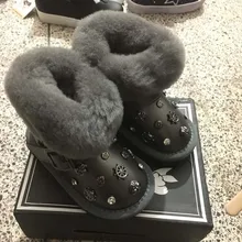 CCTWINS ENFANTS d’hiver strass fourrure bottes pour enfants en cuir véritable chaussures bébé garçons mode boucles bottes filles marque noir bottes