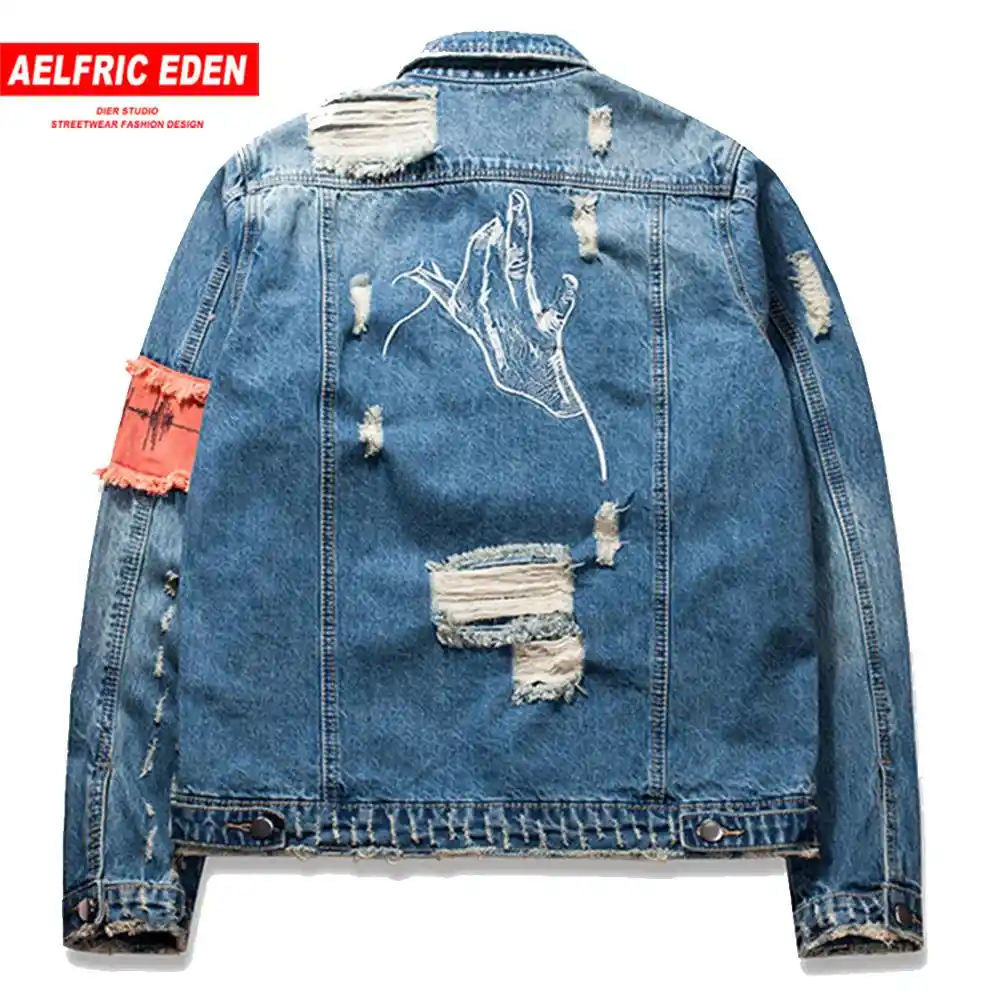 Chaqueta vaquera de vuelo rota con cremallera frontal para hombre, abrigos  vaqueros rasgados, estilo Hip Hop, informal, Ae028|Chaquetas| - AliExpress