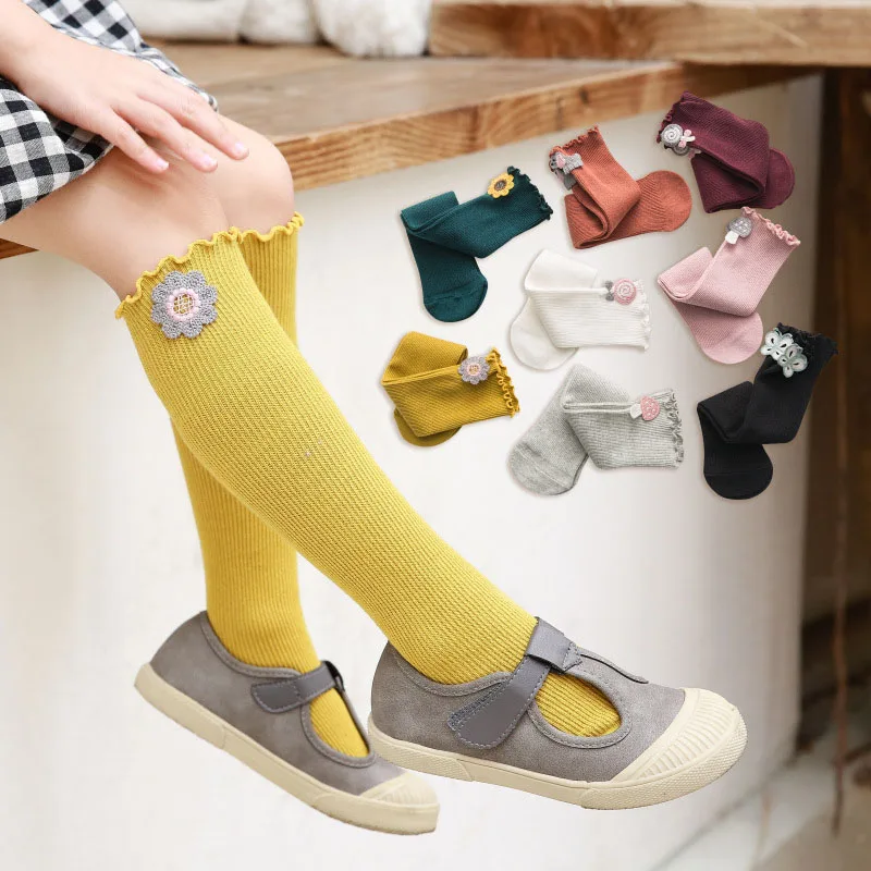 

1Pair Kids Socks Girl Seamless Slip-resistant Toddler Knee High Long Soft Cotton Lace Baby Socks Children Winter Warm Socks 7 8Y