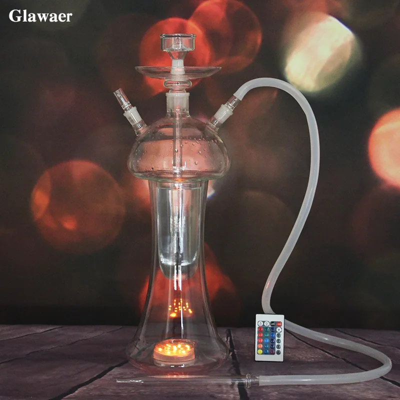 

Glawaer mushroom shape large glass hookahs shisha silicone hose LED light base chicha narguile smoking water pipes