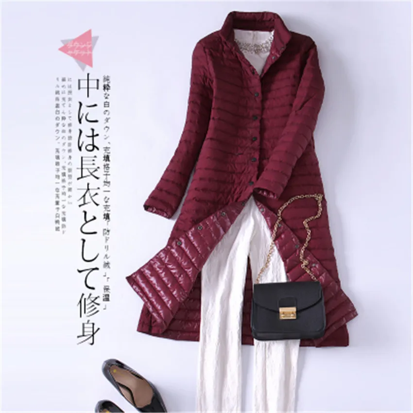 

2018 Autumn Elegant Women Long White Duck Down Jacket Big Size Light Thin Down Jacket Lady Down Coats Winter Jackets Outwear 588