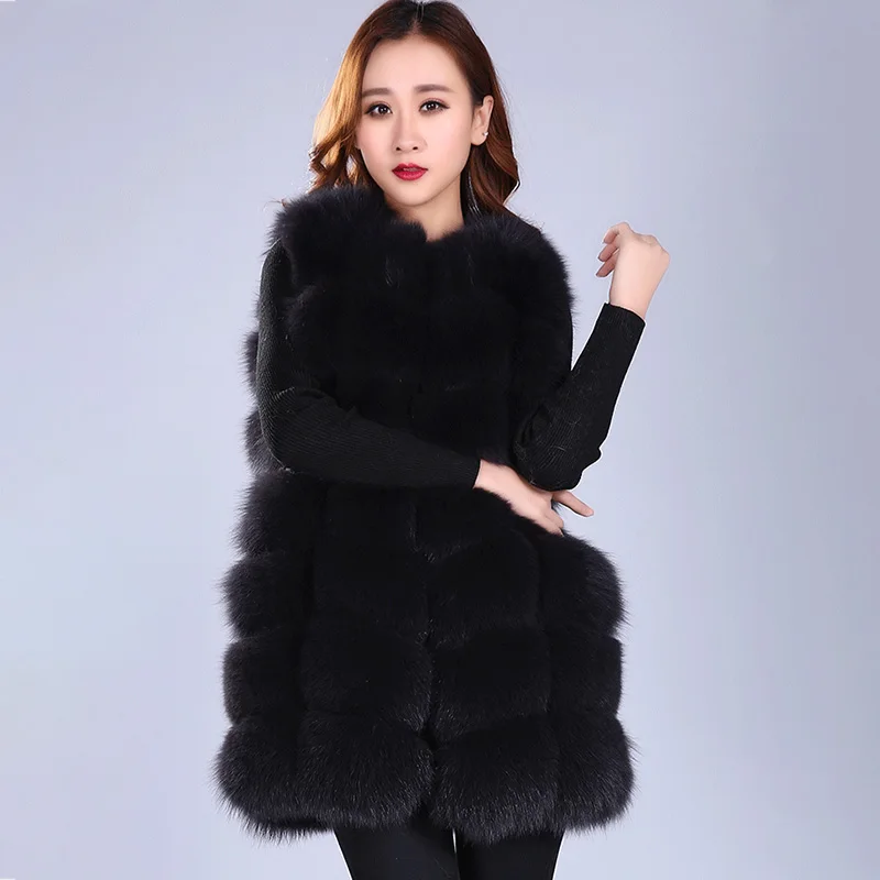 Real Fox Fur Vest Winter Women Casual Warm Coats Slim long Style Sleeveless Fox Fur Jacket Women Outerwear