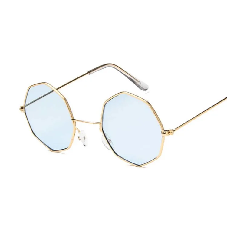 Модные унисекс полигоновые Солнцезащитные очки женские классические морские градиентные оттенки брендовые дизайнерские солнцезащитные очки женские маленькие квадратные зеркальные очки из сплава - Цвет линз: Gold Blue