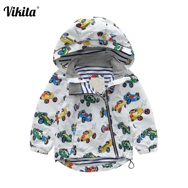 VIKITA; брендовая куртка для мальчиков; Верхняя одежда для детей; ветровка; детское зимнее пальто с капюшоном и рисунком машинки; T019
