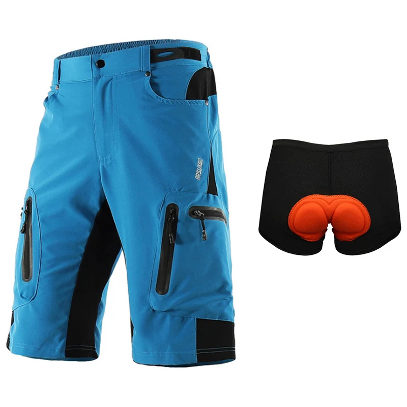 Одежда для велоспорта горные MTB шорты Мужская спортивная одежда для гор велосипедные шорты Джерси с нижним бельем - Цвет: Blue With Pad