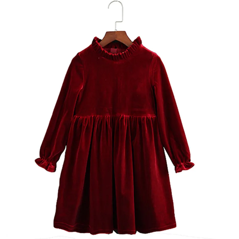 Детские зимние платья для девочек; коллекция года; Осенняя школьная детская одежда для девочек-подростков 3-12 лет; бархатные Вечерние платья на Рождество - Цвет: wine red