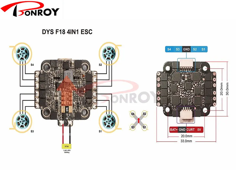 

DYS micro 4 in 1 Blheli_s Dshot ESC F18A Speed Controller 18amp support 2-4S with the BEC 5V/2A for free shipping