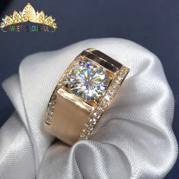 

100% 18K 750Au Gold Moissanite Diamond man Ring D color VVS With national certificate MO-0024