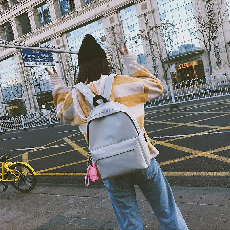 Menghuo Brand Canvas Men Women Backpack Rabbit Pendant College High Middle School Bags for Teenager Boy Girls Backpacks Mochila (65)