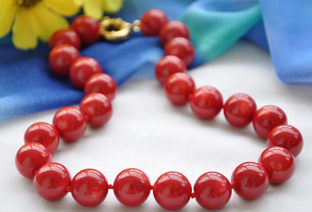 

FREE SHIPPING>>>@@ > N2439 REAL natural 15MM round red coral bead necklace 17.5inch