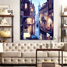 DIY краски по номерам Пейзаж Город река ночью картины по номерам с посылка Венецианская ночь для hoom Настенный декор
